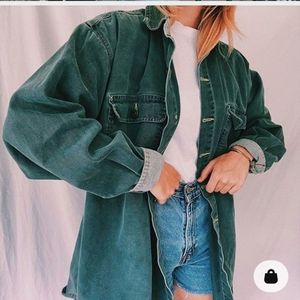 Vintage Green Denim Button Up Shirt